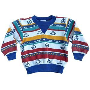 Vintage Okie Dokie Nautical Baby Sweatshirt Sailboats Anchors 24 Months